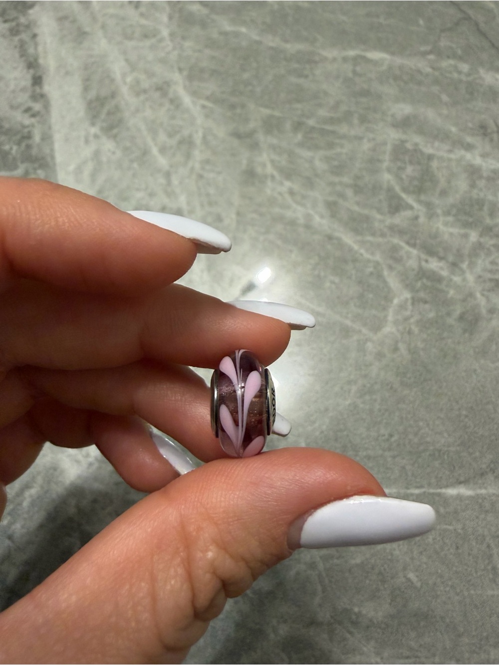 Pandora Pink and Purple Glass Heart Swirl Charm